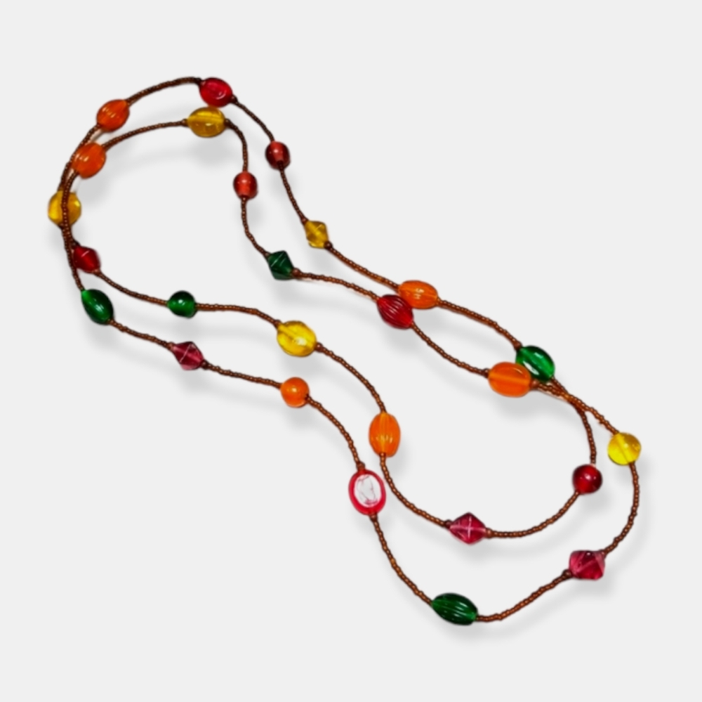 Vintage Colorful Boho Glass and Seed Bead Necklace